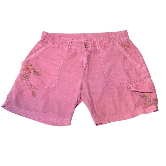 Sundance Womens Pink Floral Embroidered Linen Blend Cargo Shorts 8 Boho Casual - Picture 1 of 9